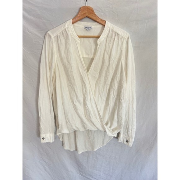 Splendid Tops - Splendid Womens Cream V Neck Wrap High Low Long Sleeve Top Size Large